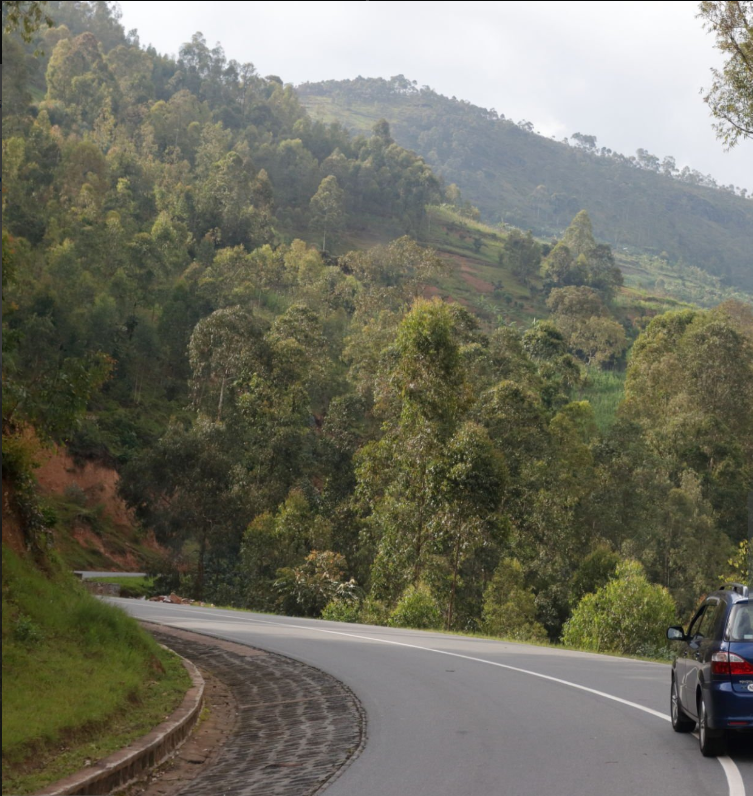 Scenic route from Kigali to Volcanoes National Park with mountain views