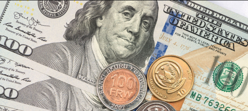 Rwandan Franc (RWF) banknotes and coins used in Rwanda.
