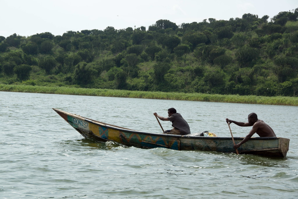 Traditional canoe safari on a Uganda river