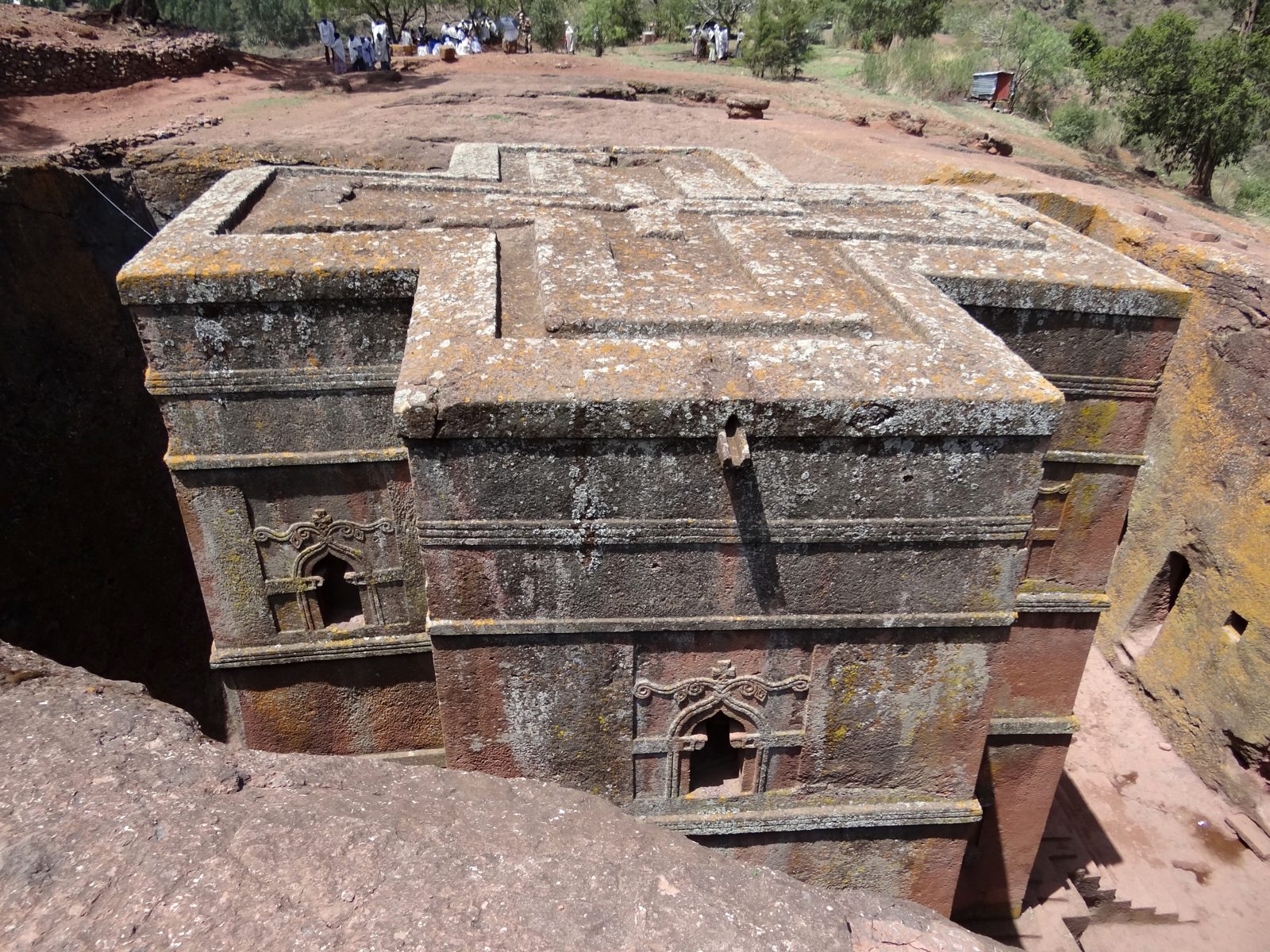 Bet Giyorgis rock-hewn church at Lalibela, Ethiopia, viewed from above