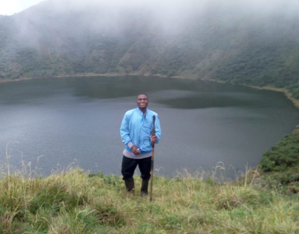 The crater lake at the summit of Mount Bisoke, Rwanda